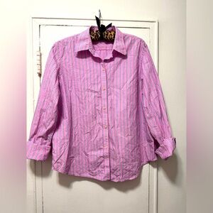 Ralph Lauren Pink Striped Button-Up Oxford Shirt Large
